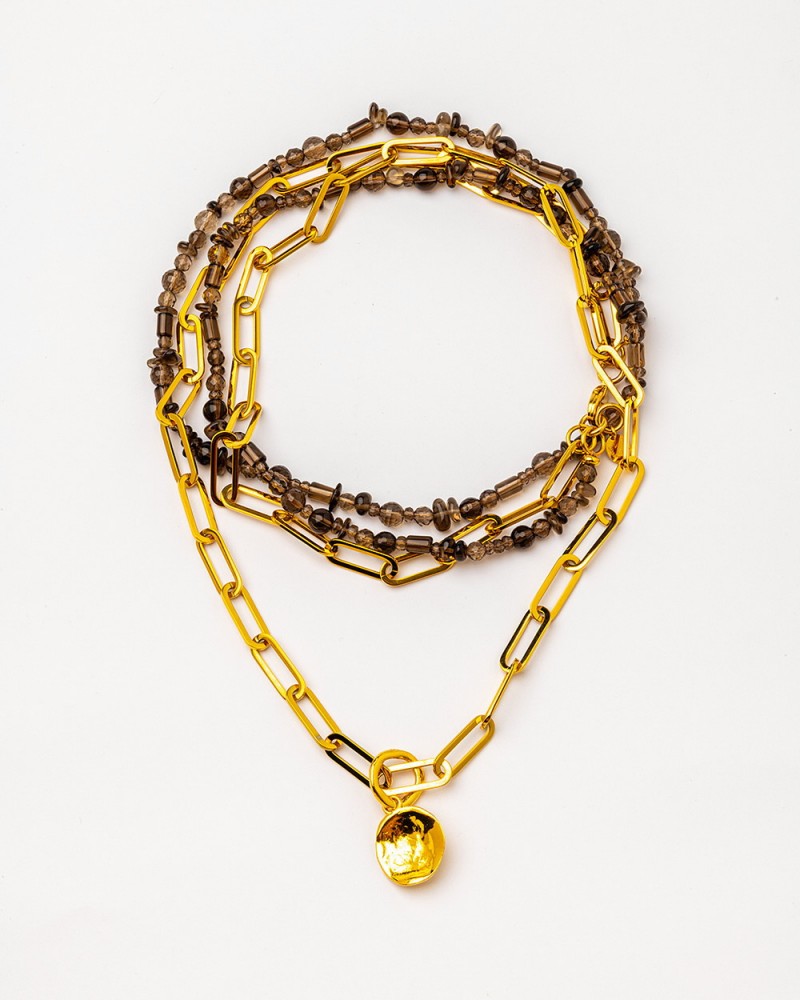 Collar vueltas baño oro y cuarzo ahumado de Velatti