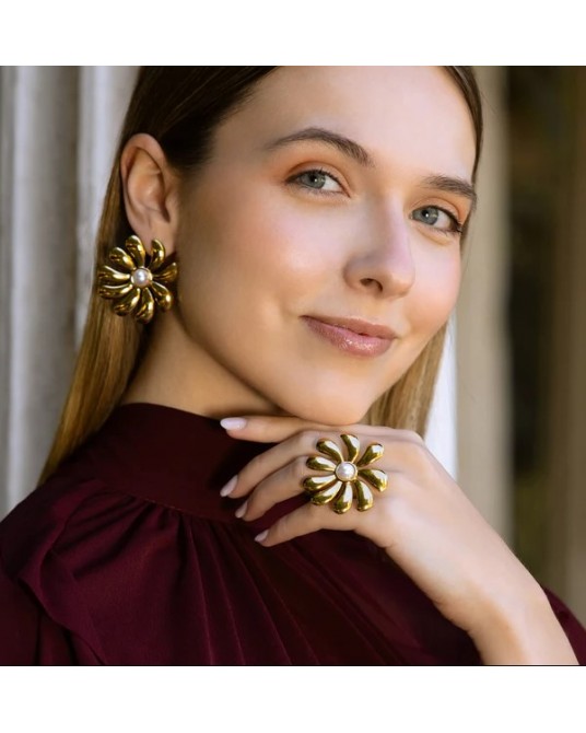 Pendientes flor con perla de Anartxy