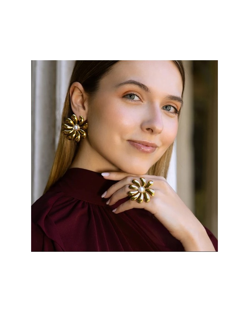Pendientes flor con perla de Anartxy