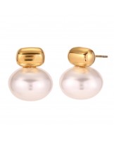 Pendientes perla y acero dorado