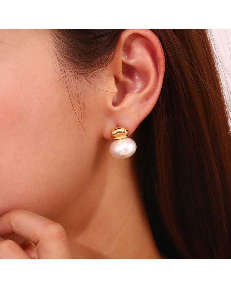 Pendientes perla y acero dorado