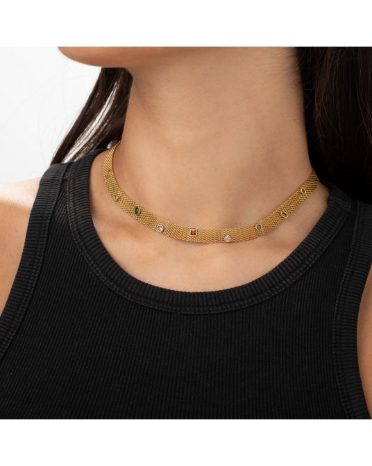 Collar acero con circonitas colores