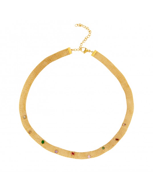Collar acero con circonitas colores