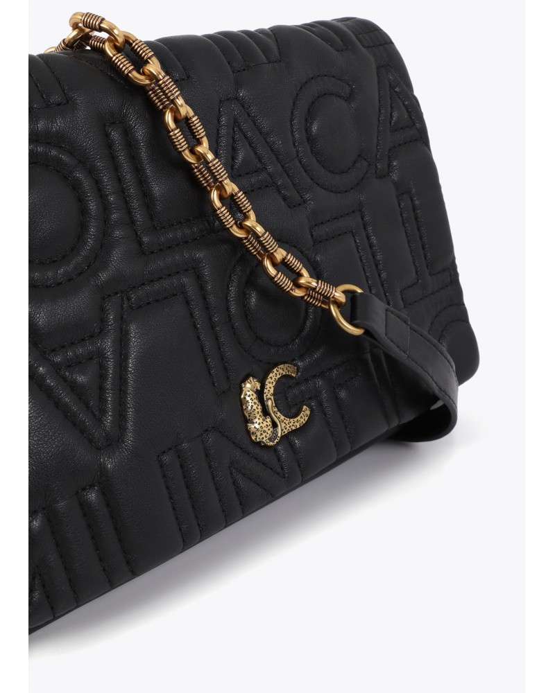 Bandolera solapa negra logo pespunte Lola Casademunt