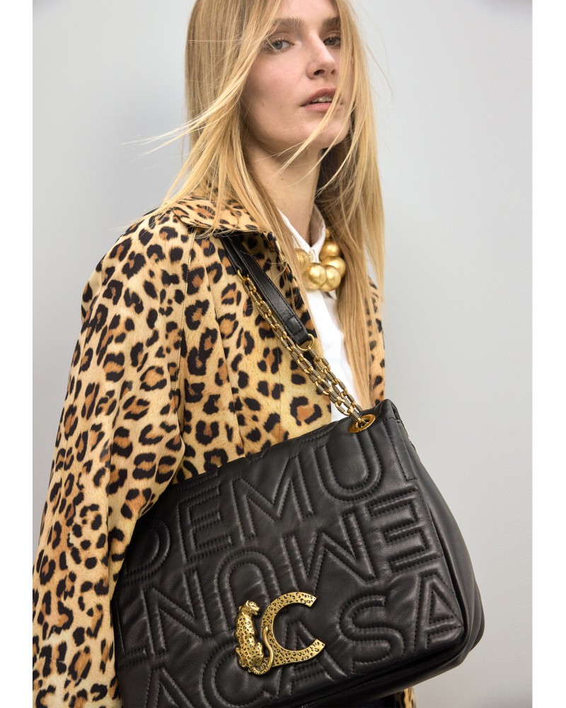 Bolso negro logotipo pespunte Lola Casademunt