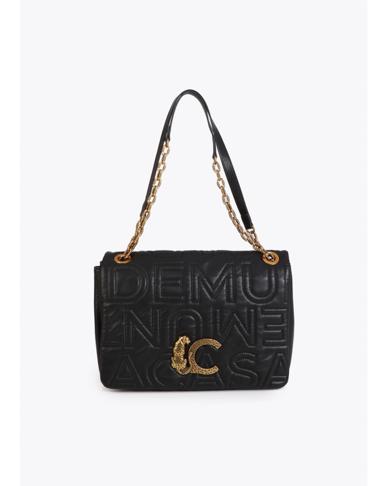 Bolso negro logotipo pespunte Lola Casademunt