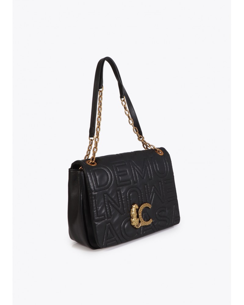 Bolso negro logotipo pespunte Lola Casademunt