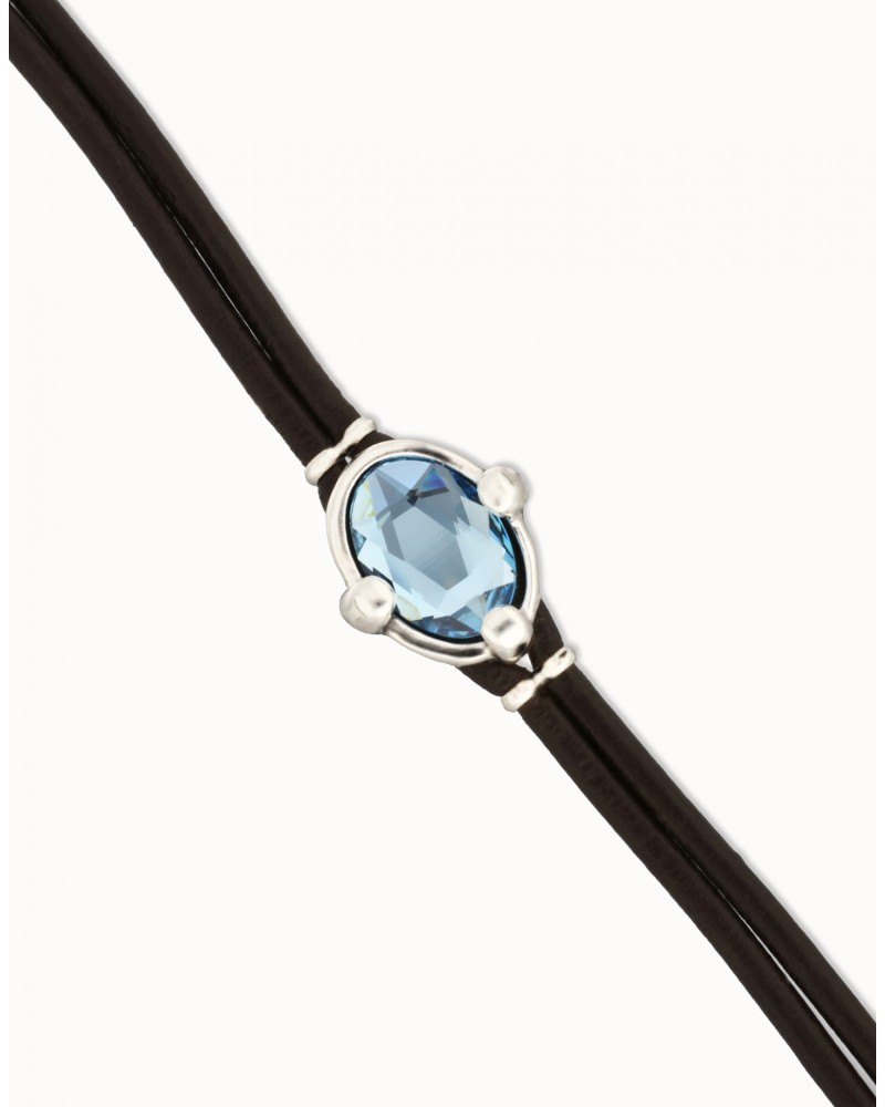 Pulsera cuero baño plata cristal UNOde50