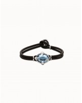 Pulsera cuero baño plata cristal UNOde50