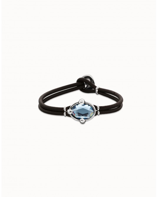 Pulsera cuero baño plata cristal UNOde50
