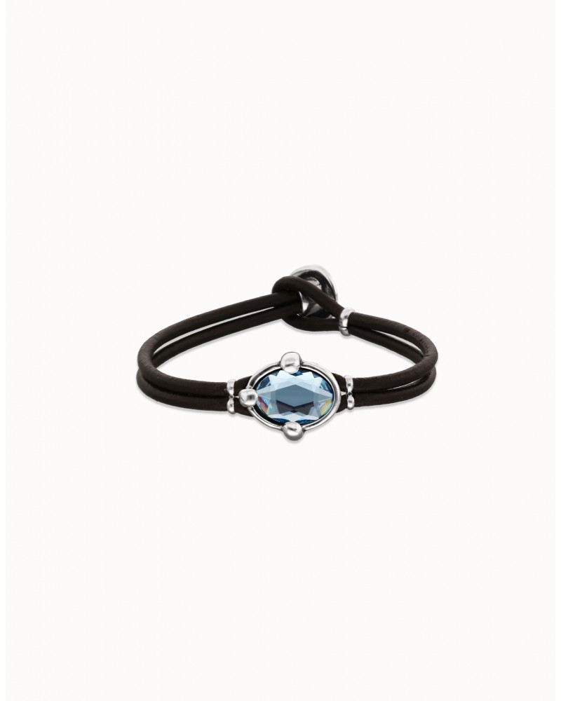 Pulsera cuero baño plata cristal UNOde50