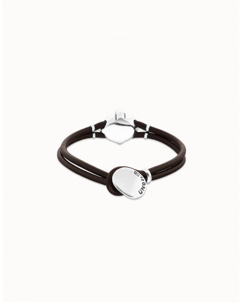 Pulsera cuero baño plata cristal UNOde50