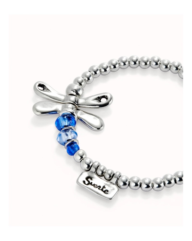 Pulsera cuero baño plata libelula UNOde50