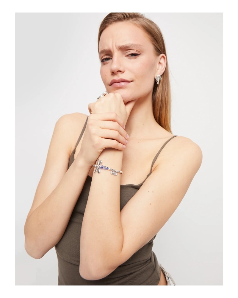 Pulsera cuero baño plata libelula UNOde50