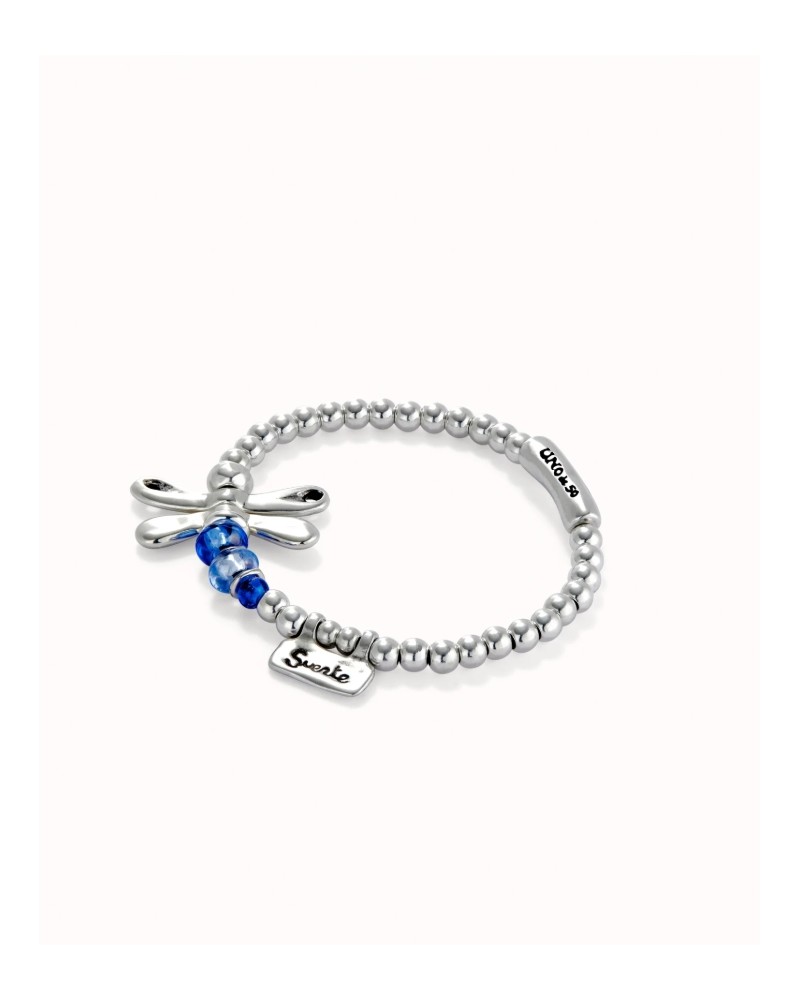 Pulsera cuero baño plata libelula UNOde50