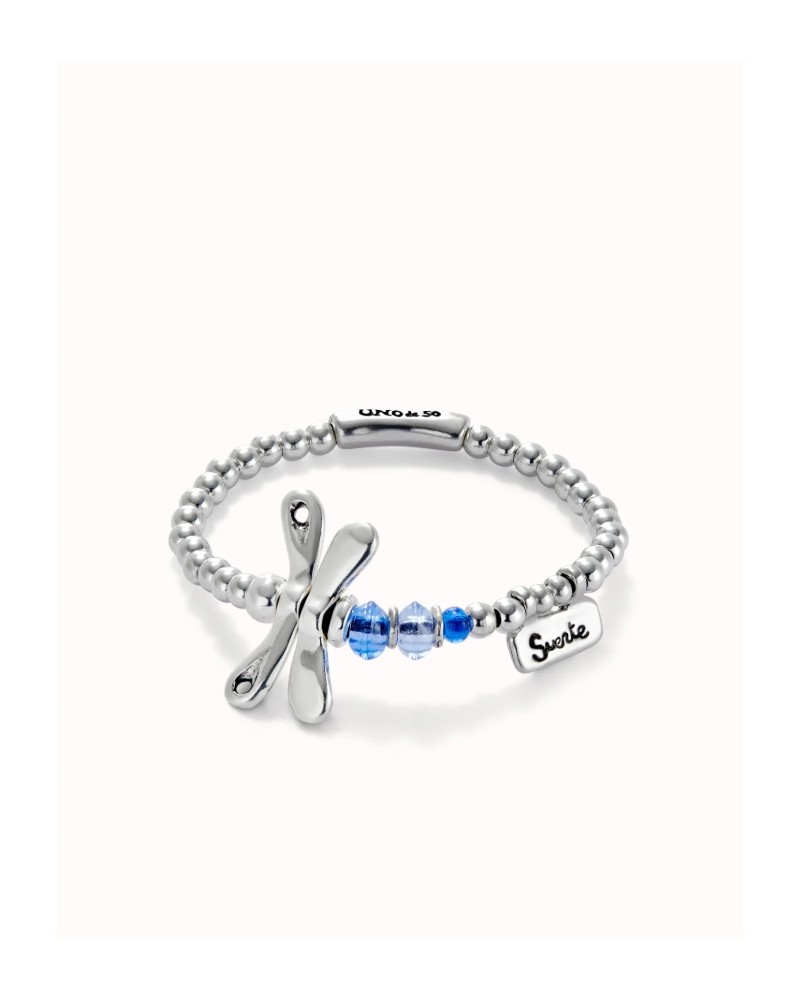 Pulsera cuero baño plata libelula UNOde50
