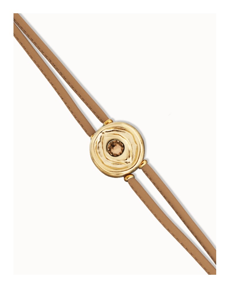 Pulsera cuero camel baño oro UNOde50