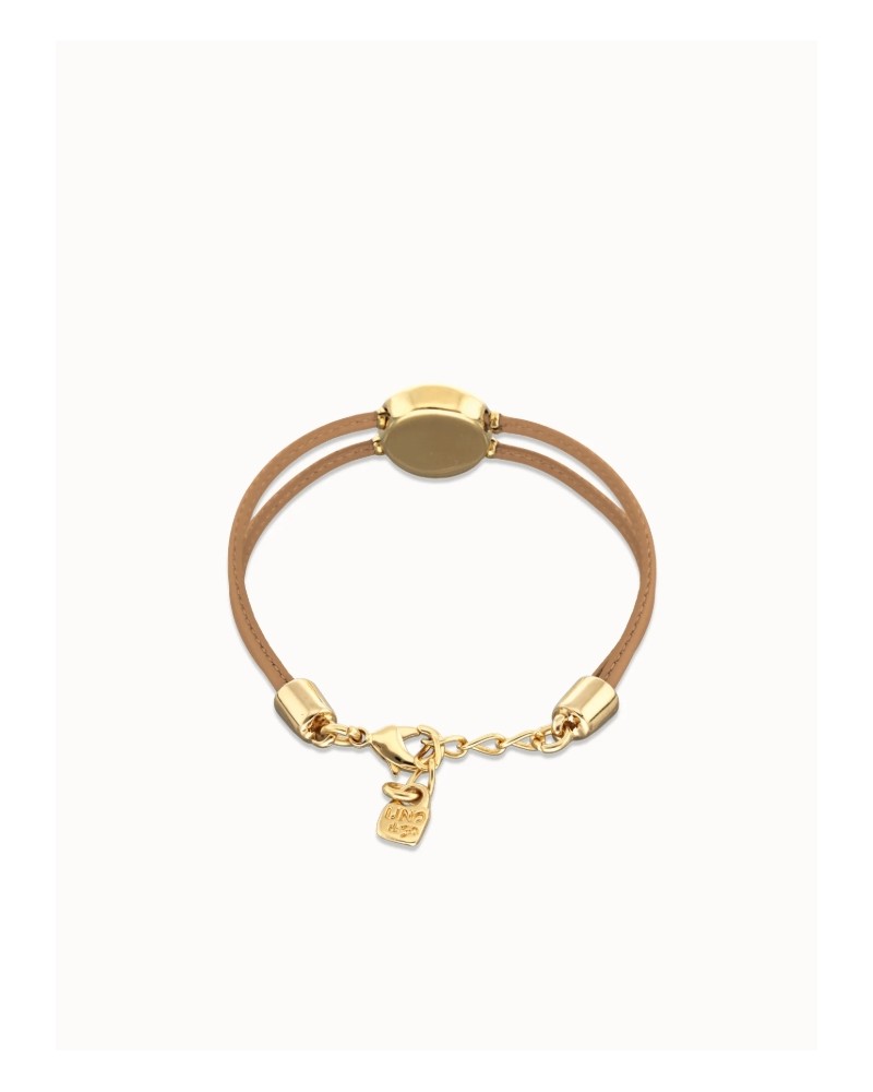 Pulsera cuero camel baño oro UNOde50