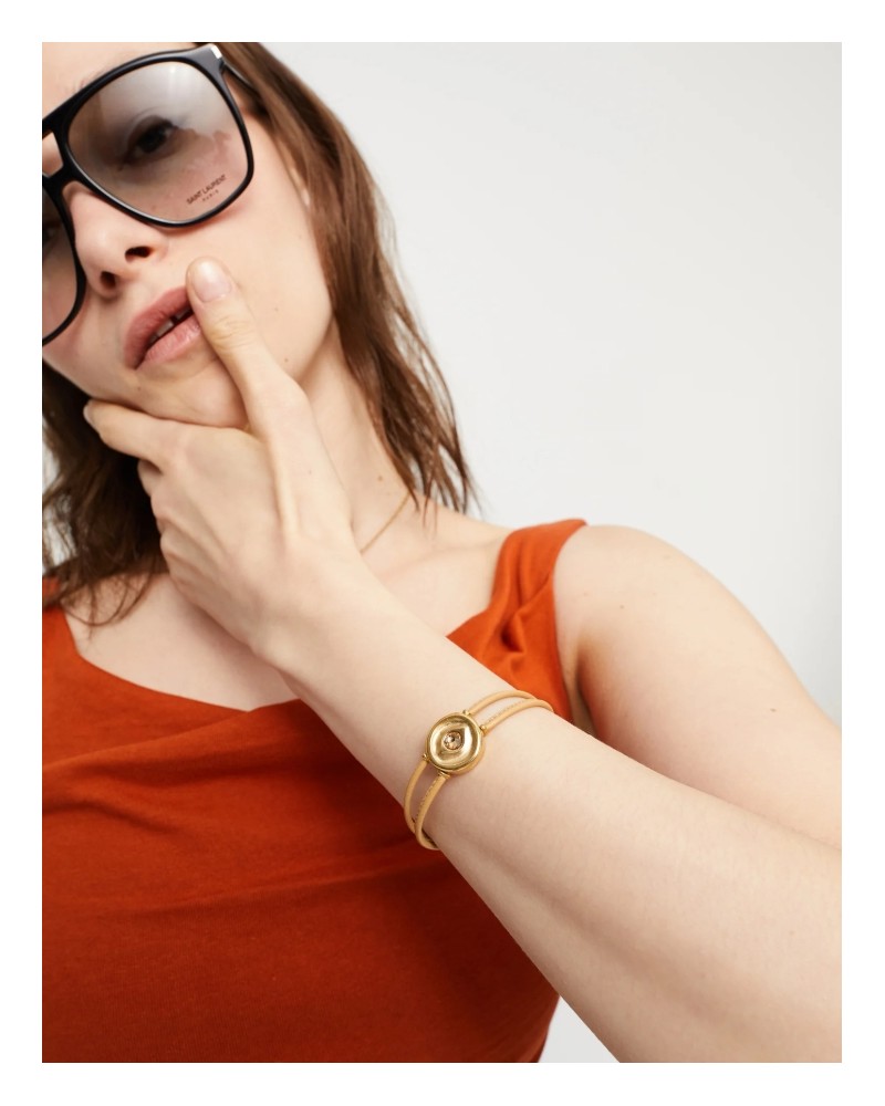 Pulsera cuero camel baño oro UNOde50