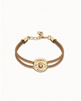 Pulsera cuero camel baño oro UNOde50