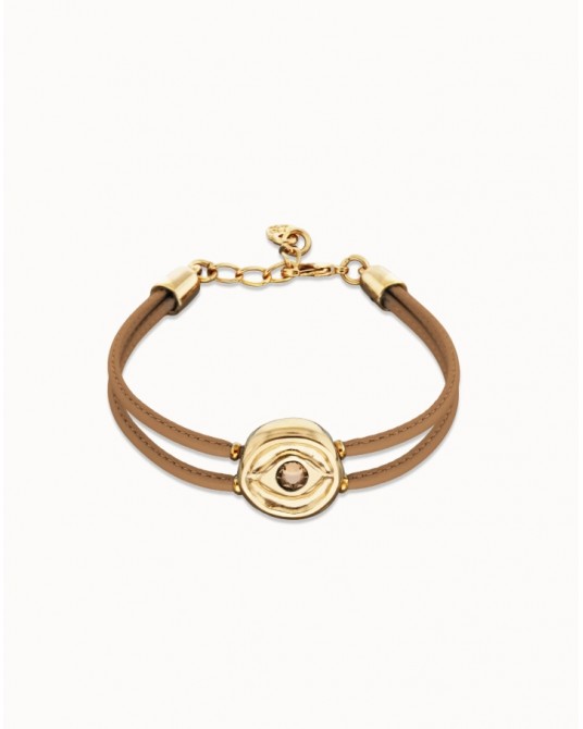 Pulsera cuero camel baño oro UNOde50