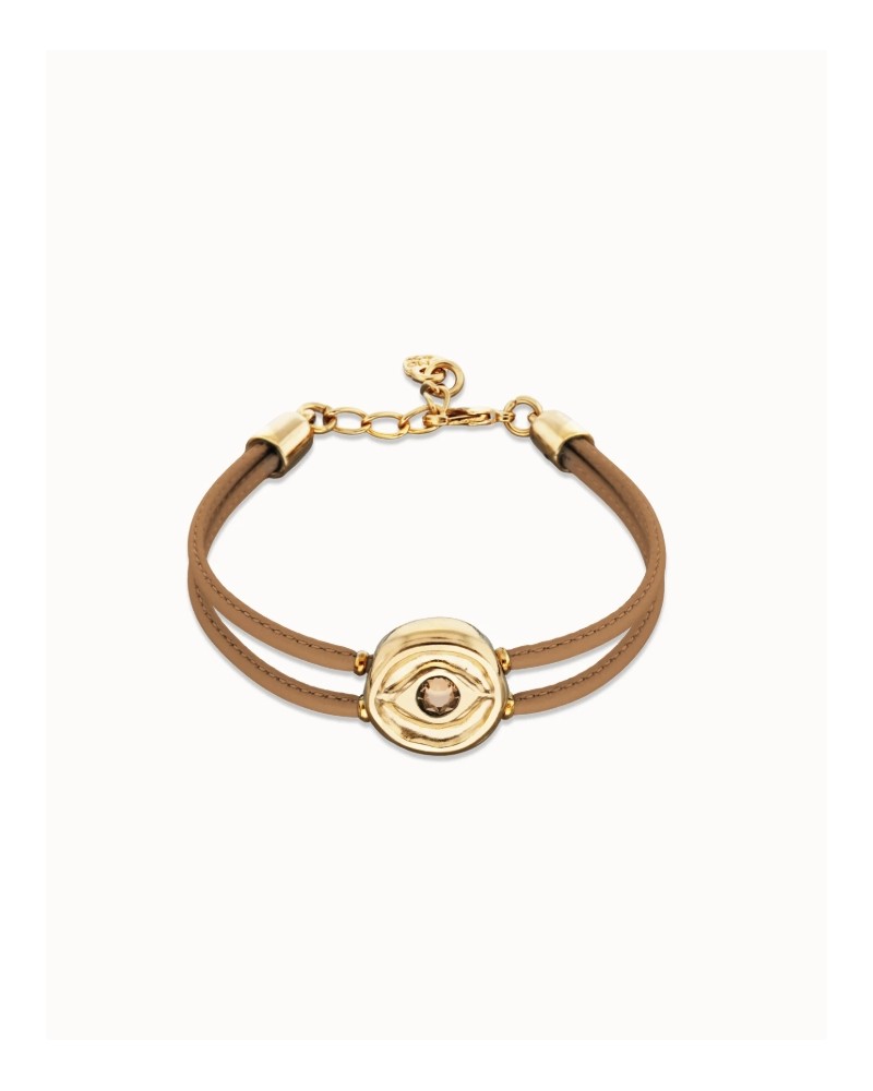 Pulsera cuero camel baño oro UNOde50