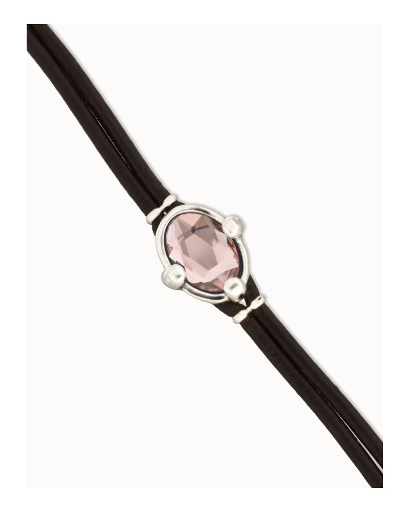Pulsera cuero baño plata cristal UNOde50