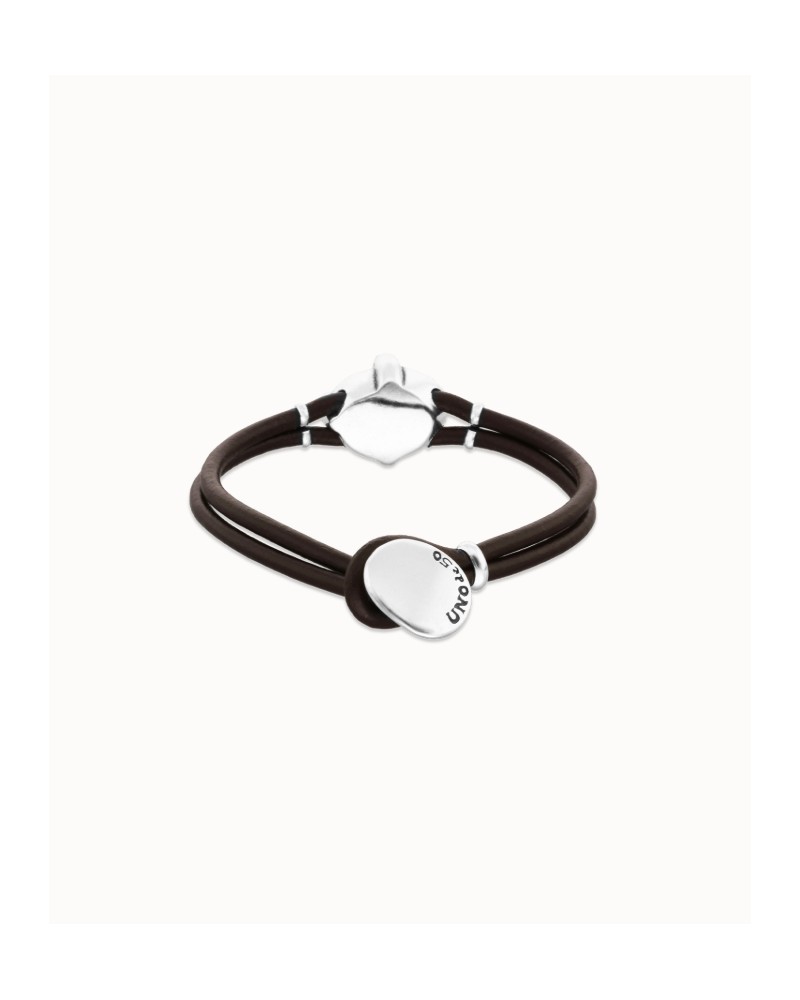 Pulsera cuero baño plata cristal UNOde50