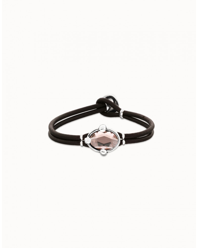 Pulsera cuero baño plata cristal UNOde50