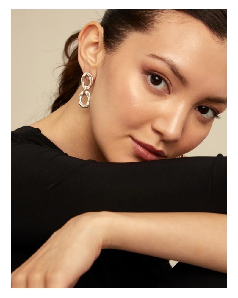 Pendientes eslabones baño plata UNOde50