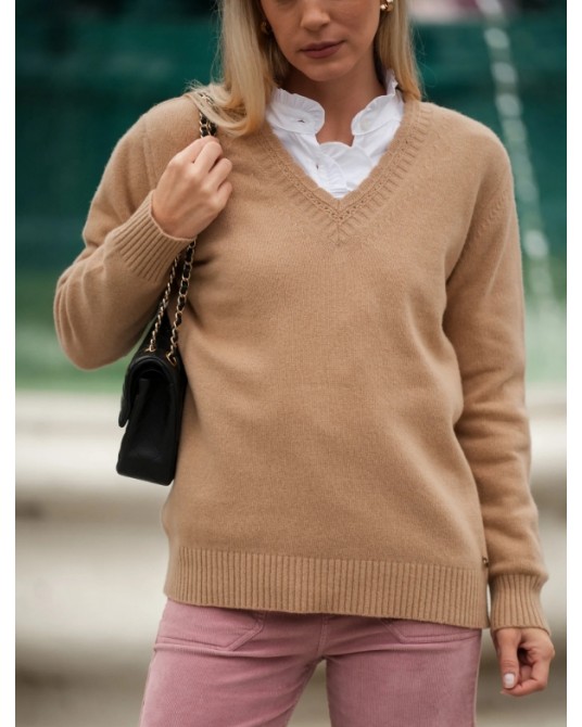 Jersey de punto beis cuello pico Guimanos