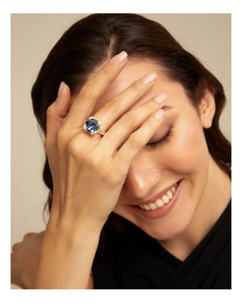 Anillo baño plata cristal azul UNOde50