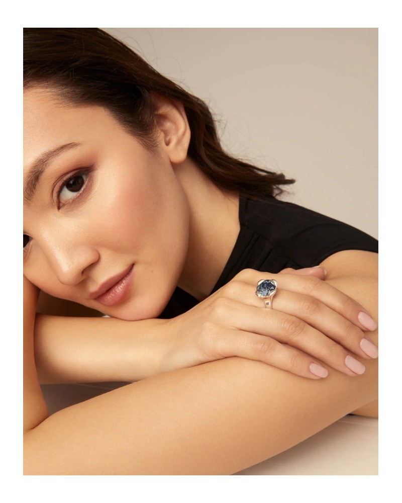 Anillo baño plata cristal azul UNOde50