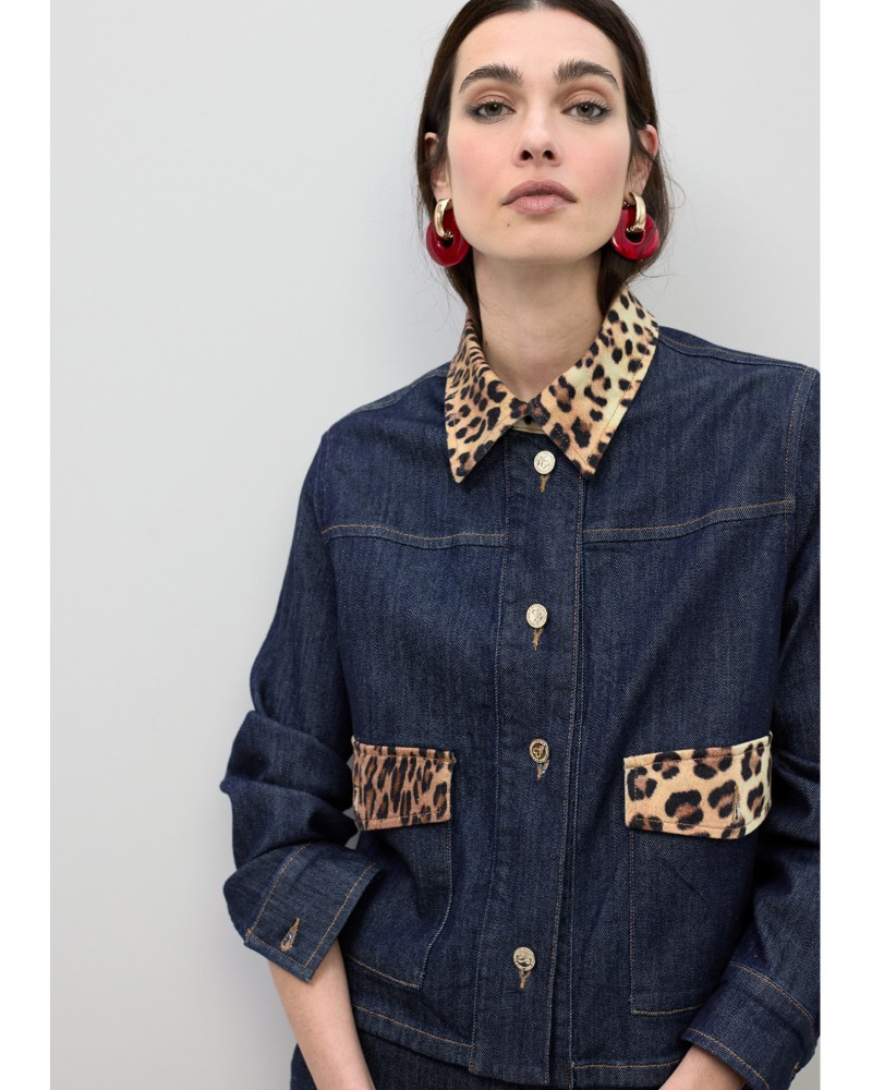 Cazadora denim detalles leopardo Lola Casademunt