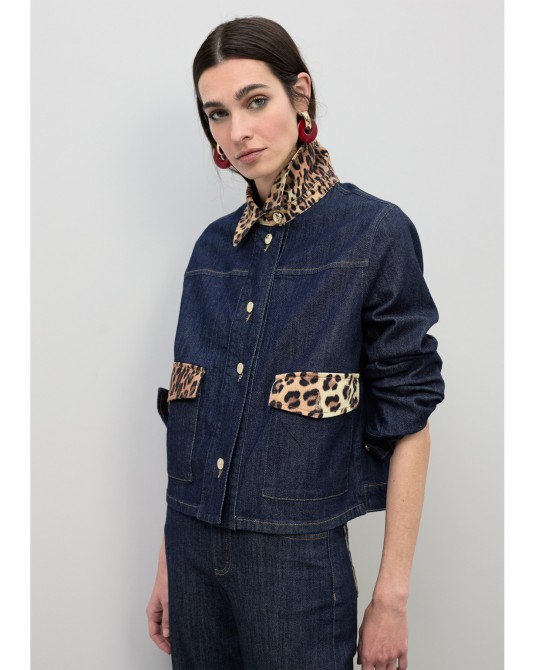 Cazadora denim detalles leopardo Lola Casademunt