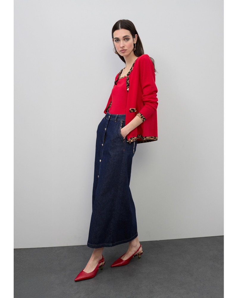 Falda denim con vivos leopardo Lola Casademunt