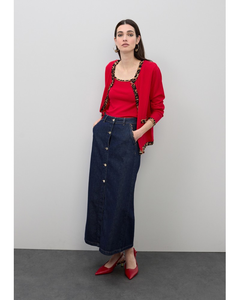 Falda denim con vivos leopardo Lola Casademunt