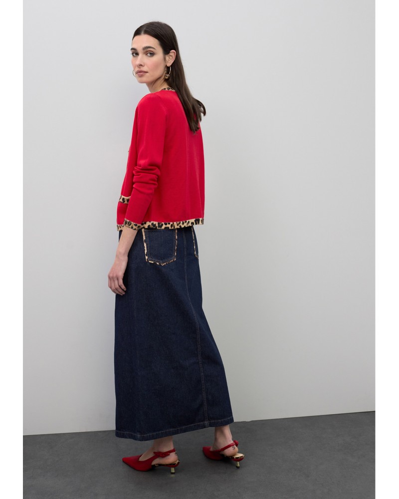 Falda denim con vivos leopardo Lola Casademunt