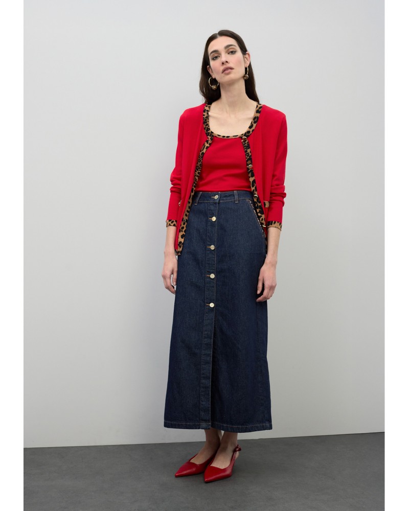 Falda denim con vivos leopardo Lola Casademunt