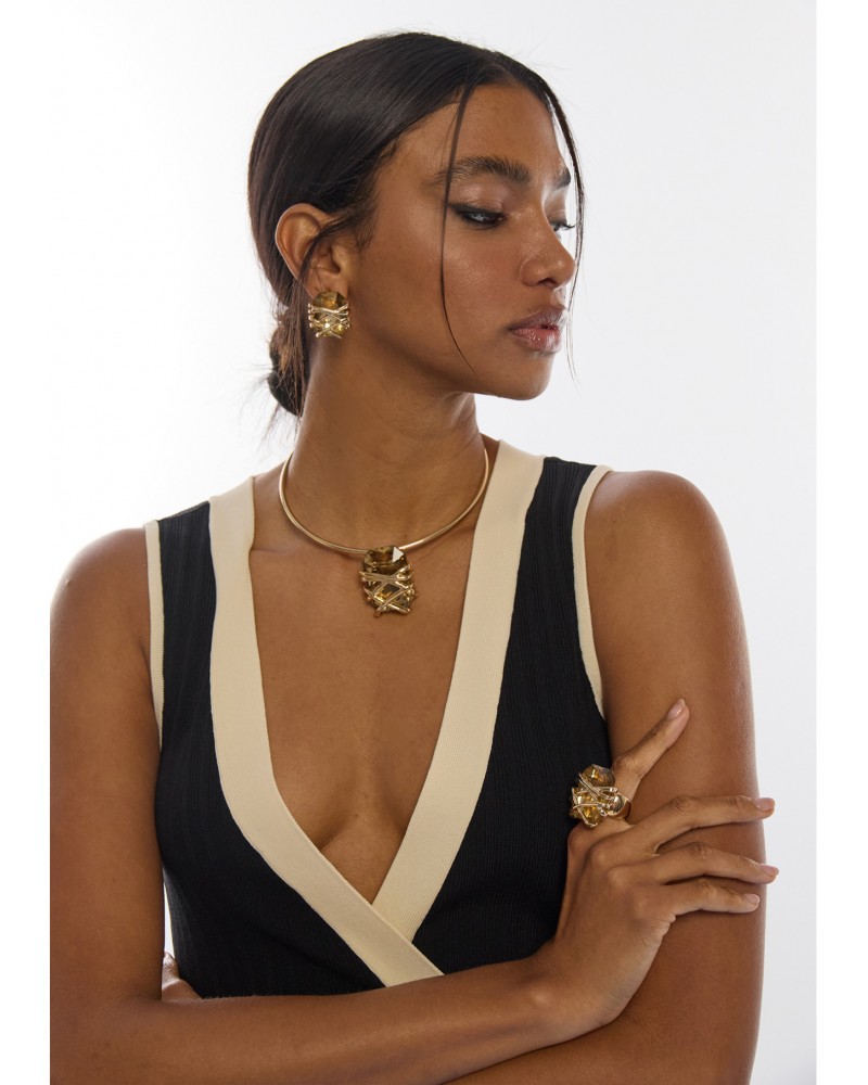 Choker metálico maxi cristal con detalles metálicos Lola Casademunt