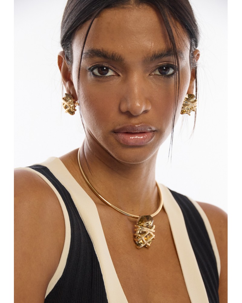 Choker metálico maxi cristal con detalles metálicos Lola Casademunt