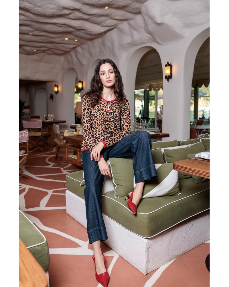 Denim culotte con detalle vivo leopardo Lola Casademunt