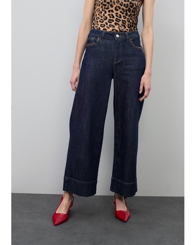 Denim culotte con detalle vivo leopardo Lola Casademunt