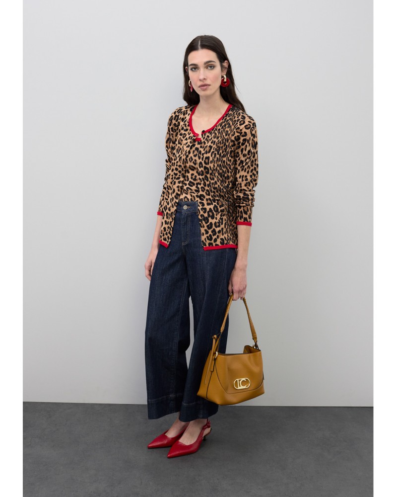 Denim culotte con detalle vivo leopardo Lola Casademunt
