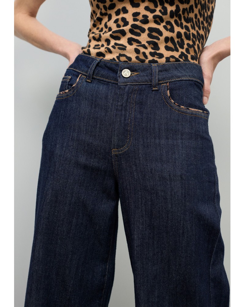 Denim culotte con detalle vivo leopardo Lola Casademunt