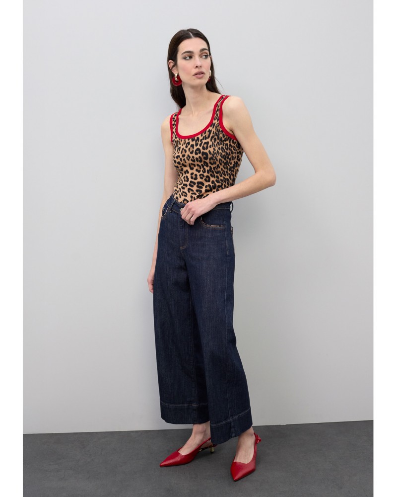Denim culotte con detalle vivo leopardo Lola Casademunt