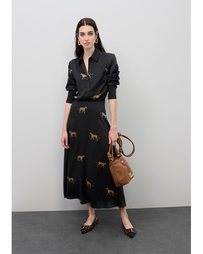 Falda satinada print leopardo Lola Casademunt