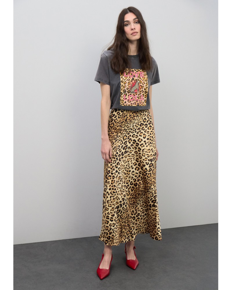 Falda satinada estampado animal Lola Casademunt