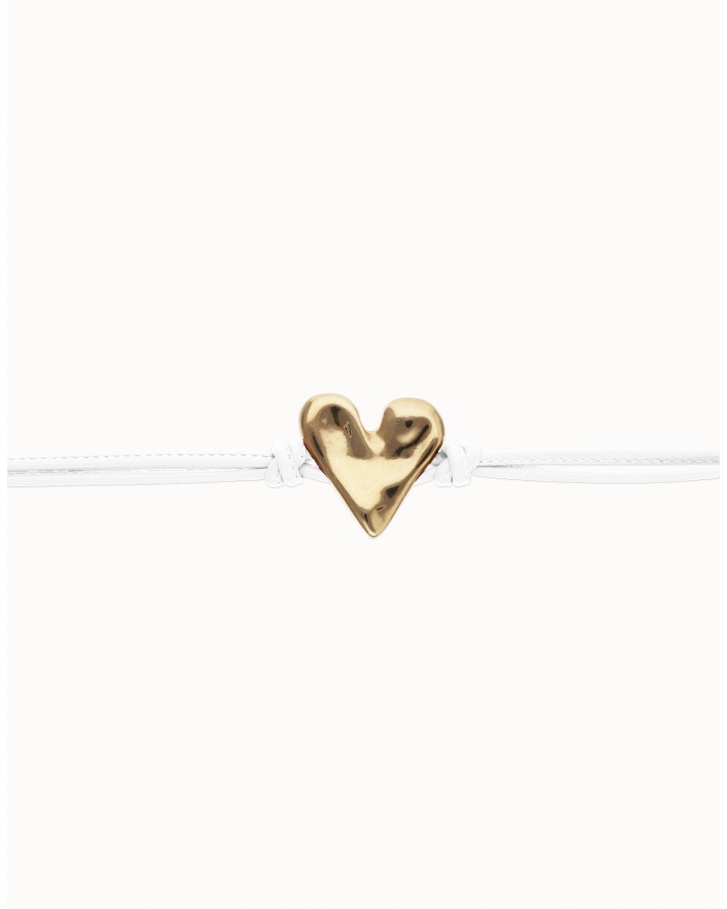 Pulsera de cuero con corazòn baño oro UNOde50