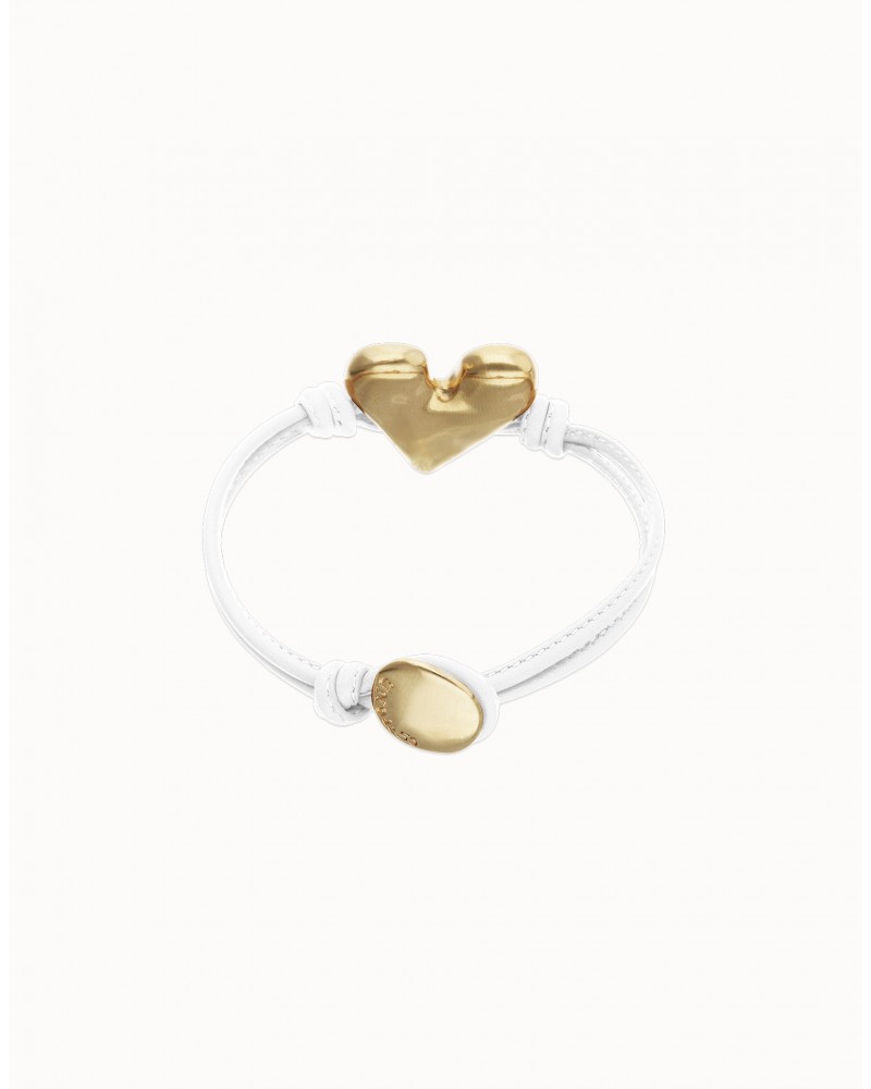 Pulsera de cuero con corazòn baño oro UNOde50